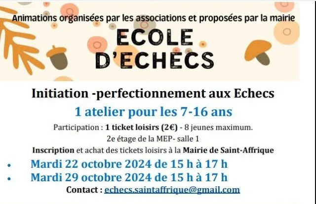 Atelier Initiation et Perfectionnement aux Échecs